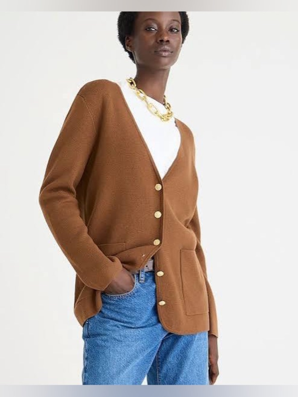 EUC JCrew GISELLE V-NECK SWEATER-BLAZER in Heather Walnut Size S